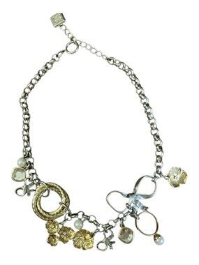 Mixed Metal Charm Necklace Statement Faux Pearl Sparkles Bows